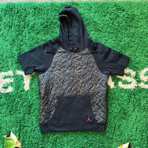 Jordan Hoodie Short Sleeve Quilted Pullover Black Multicolor Mens Size M